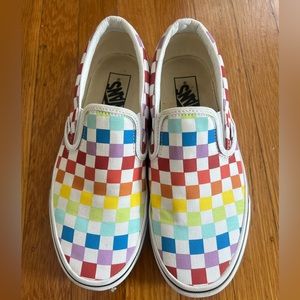 Rainbow Checkered Slip On Vans Men 6.5/ Women 8